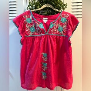 J. Marie embroidered Zuri top in dark pink with turquoise embroidery Sz M